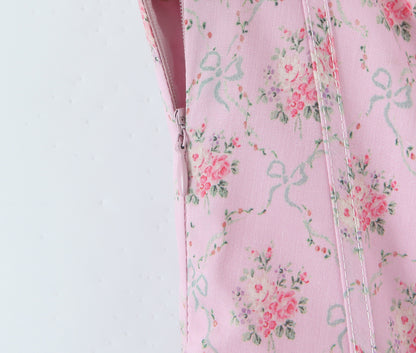 Lace Trimmed Printed Waist-Cinched Midi Dress | Tajstylo