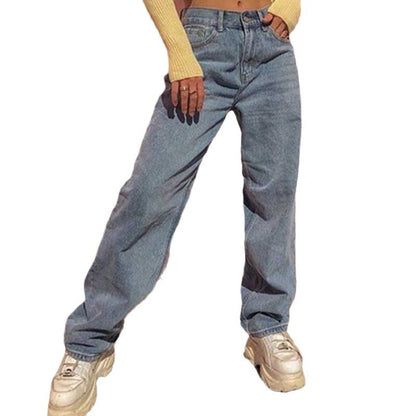 Woman wearing wide leg jeans in a casual outdoor setting