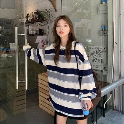 Casual Loose Stripe Long Sleeve T-Shirt | Tajstylo