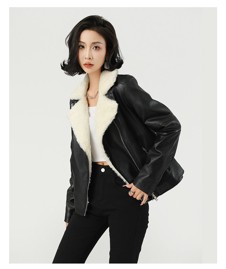 Thick Faux Leather Coat Jacket for Winter | Tajstylo