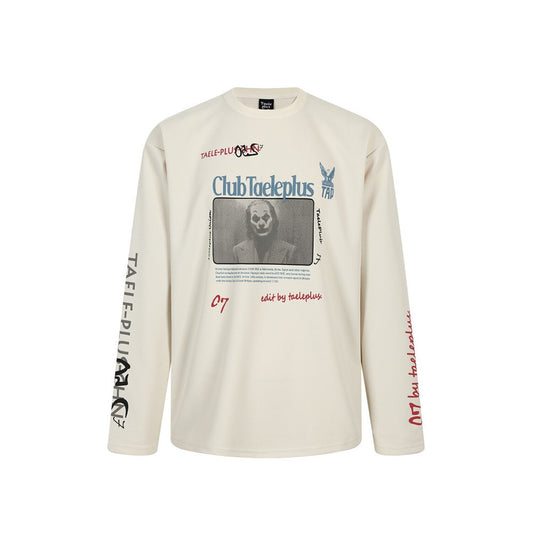 Woman wearing Clown Character Printed Long Sleeve Shirt in an urban setting