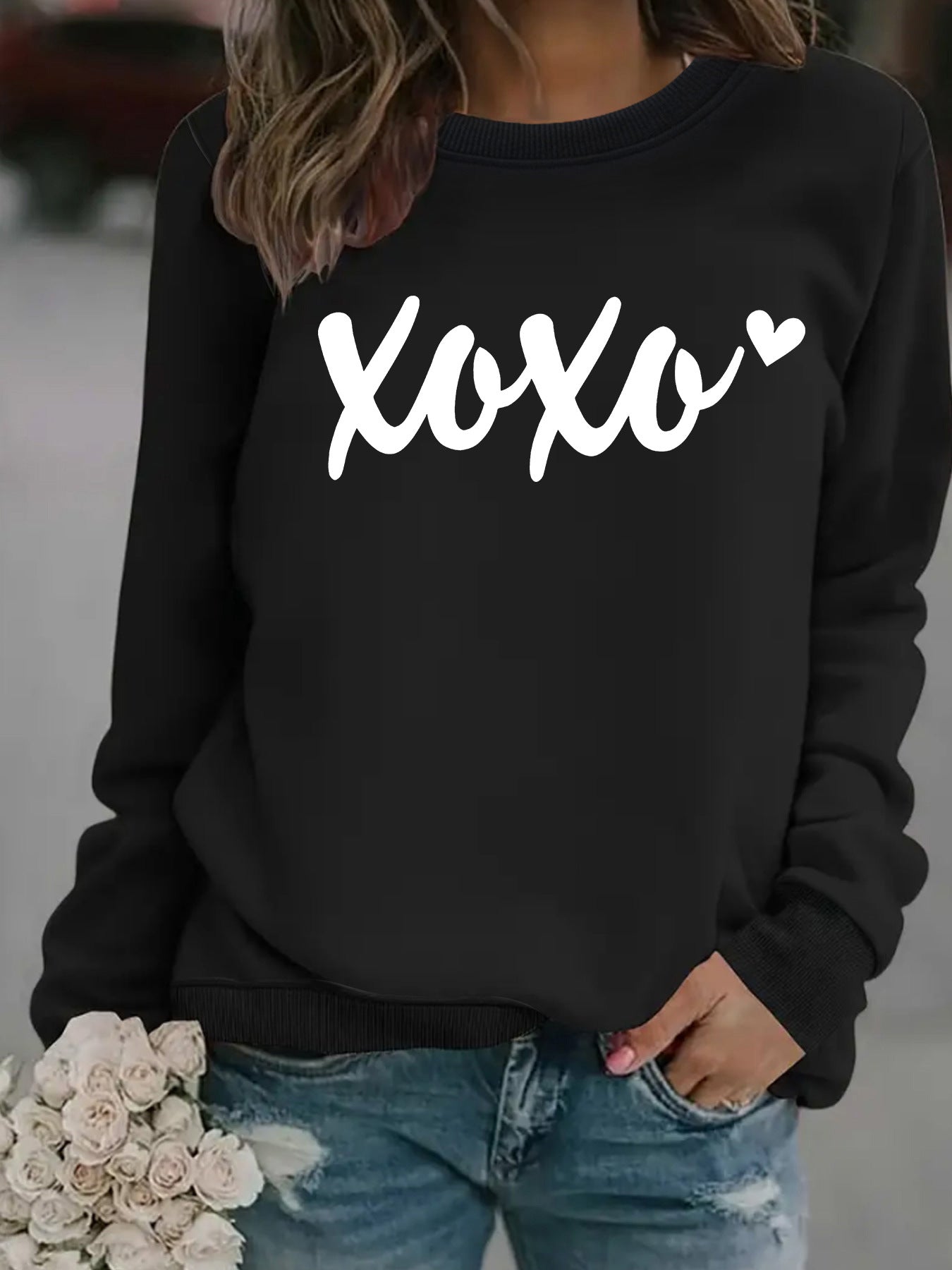 Woman wearing Round Neck Hoodie for Women in a casual outdoor setting