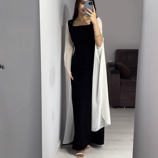 Black and White Patchwork Maxi Dress | Tajstylo