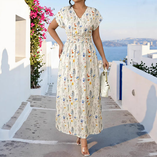 V-Neck Printed Maxi Dress | Tajstylo