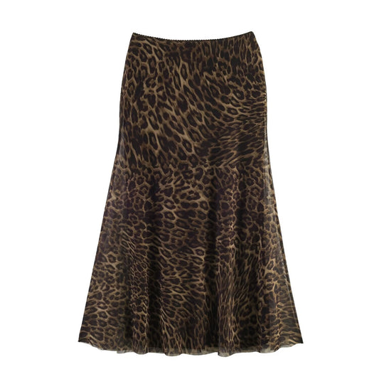 Light Luxury Animal Print Silk Mesh Skirt | Tajstylo