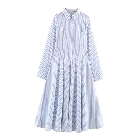 Minimally Striped Shirt Style MIDI Dress | Tajstylo