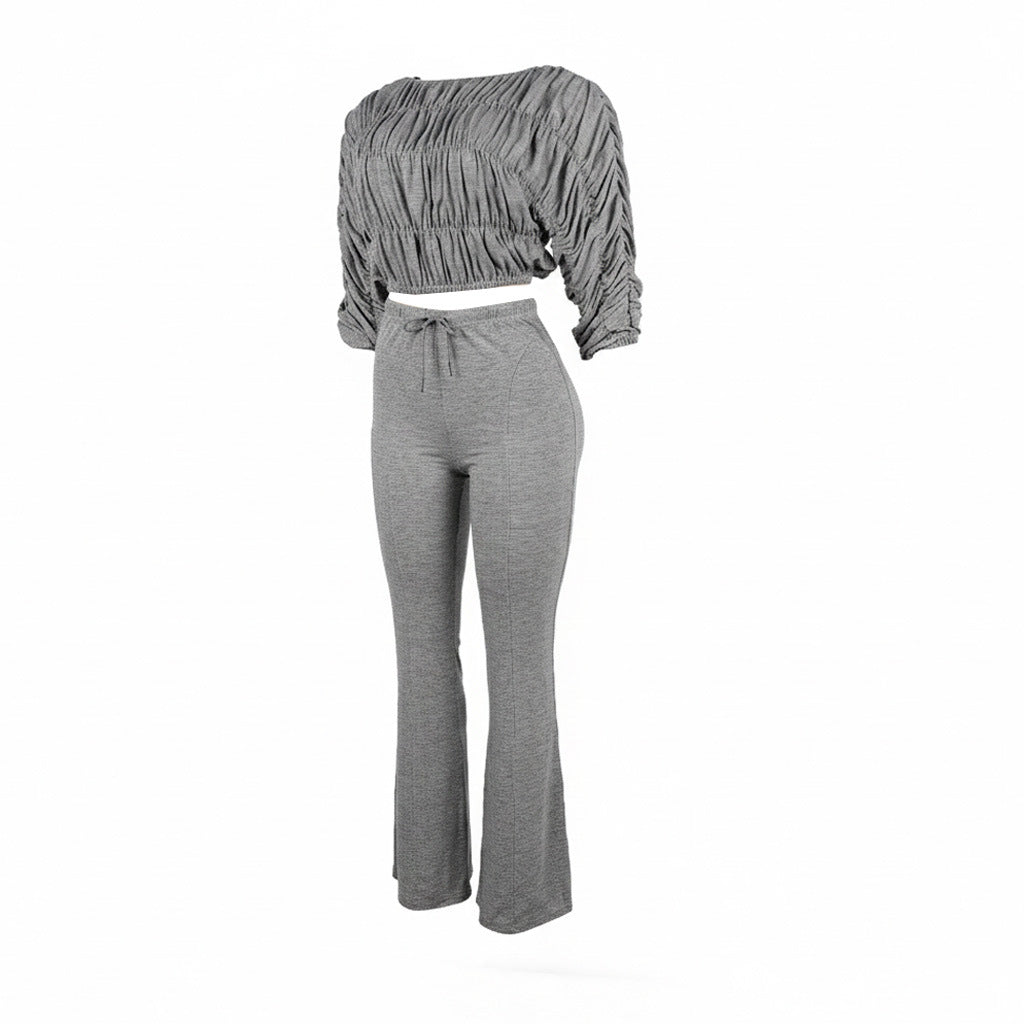 Flattering Two Piece Set with Crop Top and Flared Pants | Tajstylo