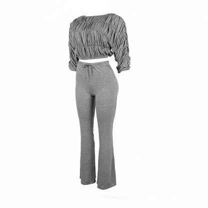 Flattering Two Piece Set with Crop Top and Flared Pants | Tajstylo