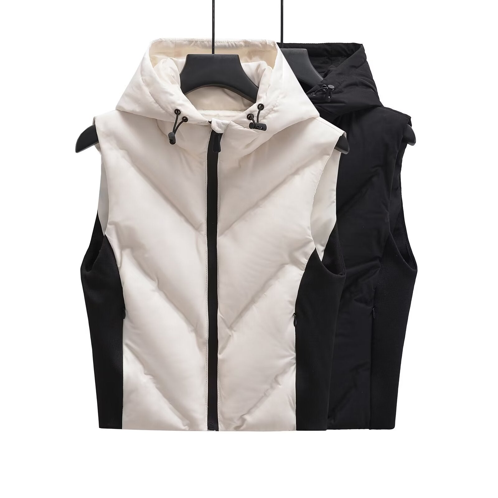 Woman wearing Street Laminated Hooded Vest Jacket in an urban setting