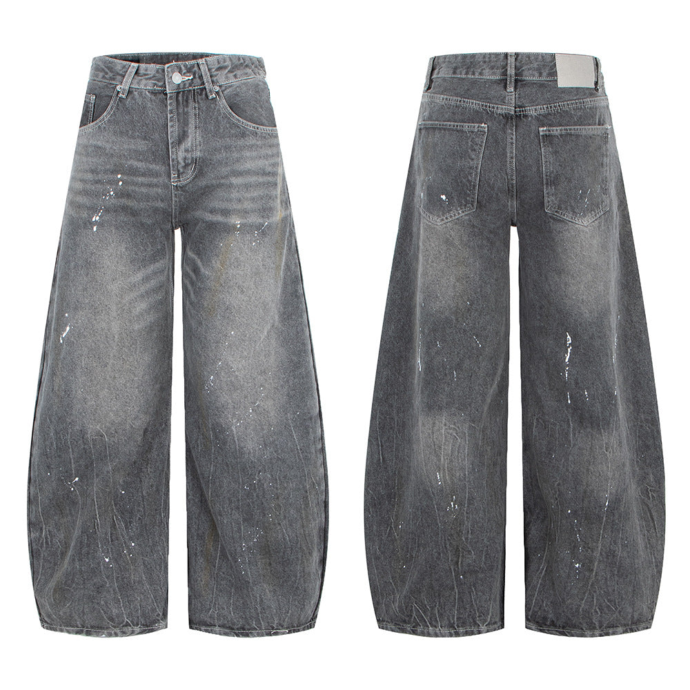 Vintage Washed Gray Splatter Wide Leg Jeans | Tajstylo