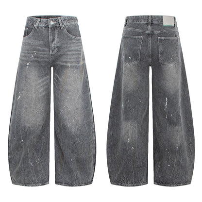 Vintage Washed Gray Splatter Wide Leg Jeans | Tajstylo