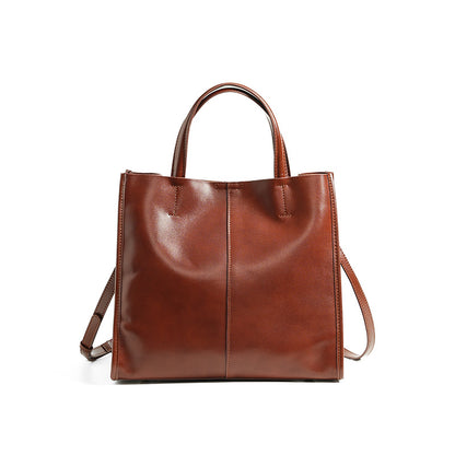 Women's Genuine Vegetable-Tanned Top-Grain Cowhide Leather Tote Handbag – Full Look | TajStylo