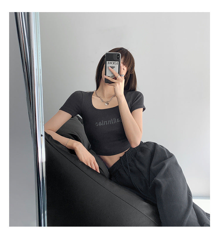 Vintage Letter Embroidery Fitted Bodysuit | Tajstylo