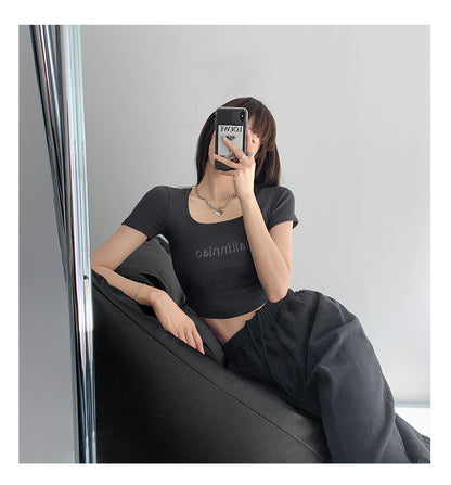 Vintage Letter Embroidery Fitted Bodysuit | Tajstylo
