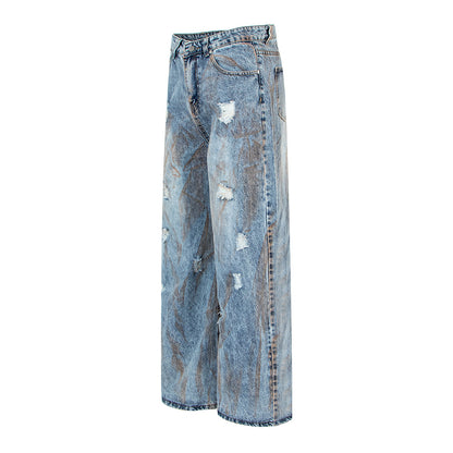 Oversized Straight Leg Washed Denim Pants | Tajstylo