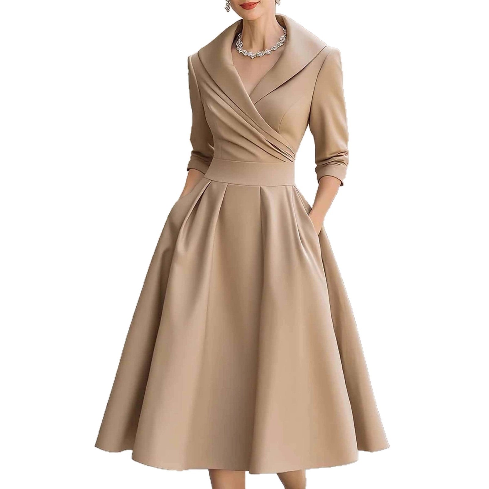 Woman wearing Satin Belted Long Sleeve Midi Dress in a garden setting