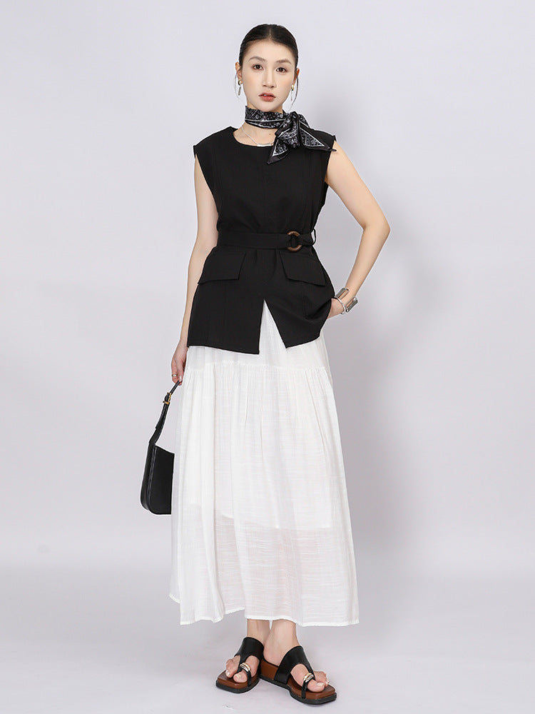 Belt Double Pocket Skirt | Tajstylo