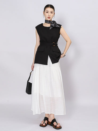 Belt Double Pocket Skirt | Tajstylo