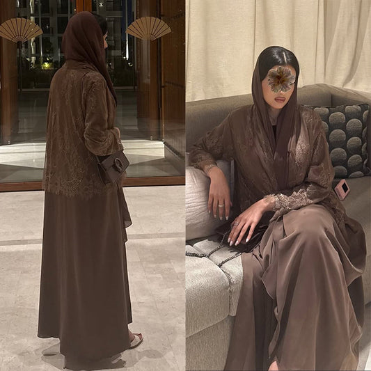 Lace Panel Long Dress Coat | Tajstylo
