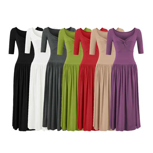 Ballet Style Knotted U-Neck Dress | Tajstylo