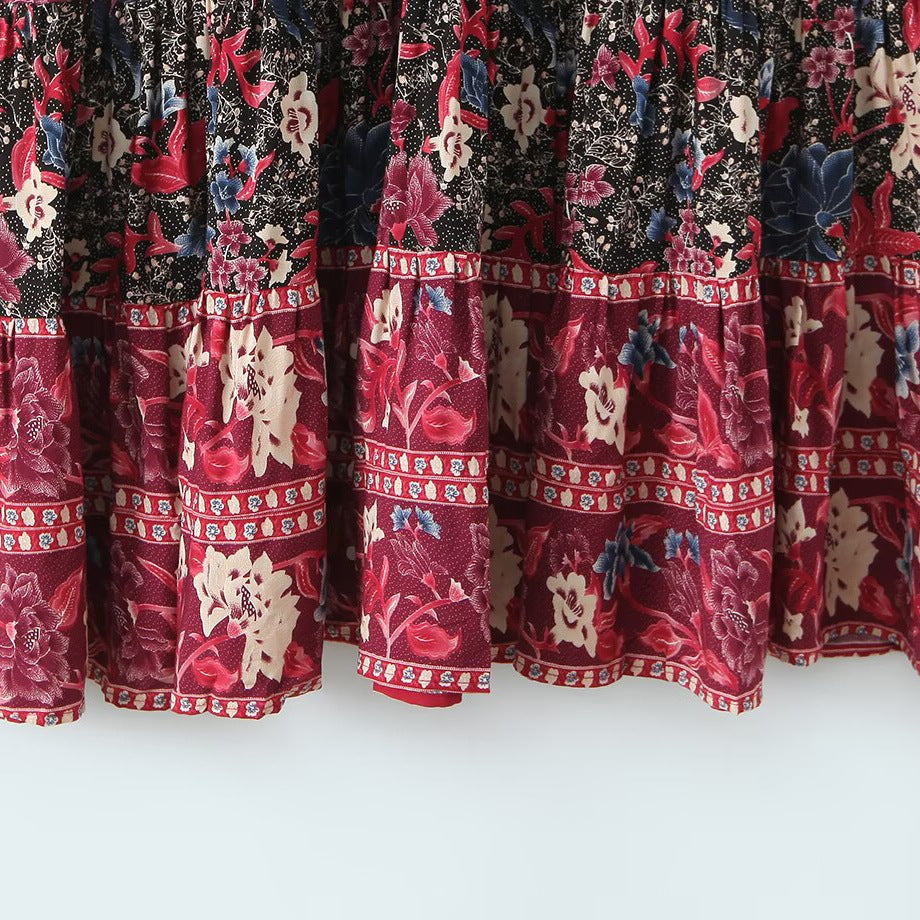 A-Line V-Neck Printed Midi Dress | Tajstylo