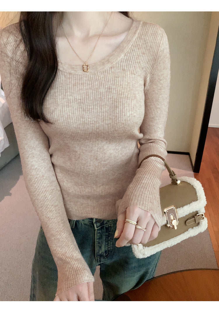 U Neck Long Sleeve Pullover Top | Tajstylo