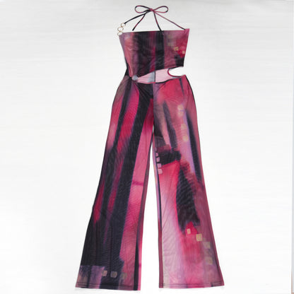 Flattering Mesh Printed Jumpsuit | Tajstylo
