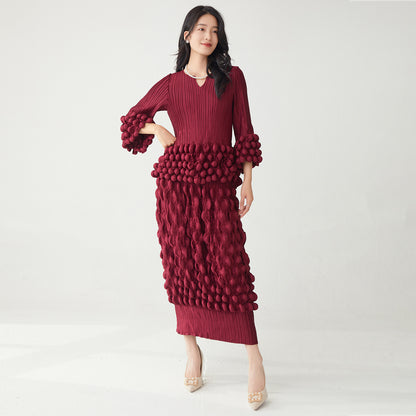 Woman wearing Elegant Two-Piece T-Shirt and Fitted Skirt Set in a stylish setting