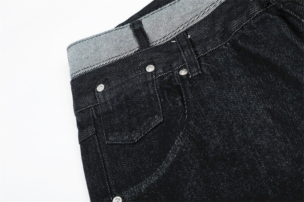 Two Color Block Denim Straight Leg Pants | Tajstylo