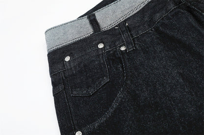 Two Color Block Denim Straight Leg Pants | Tajstylo
