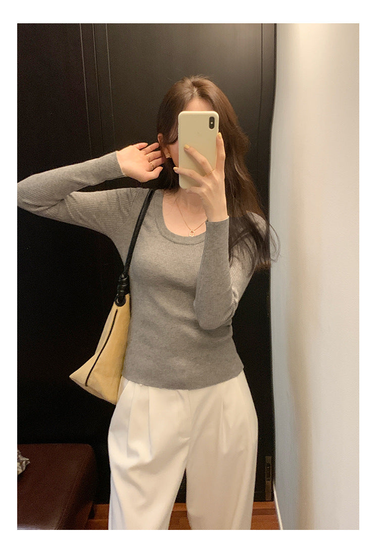 U Neck Long Sleeve Pullover Top | Tajstylo