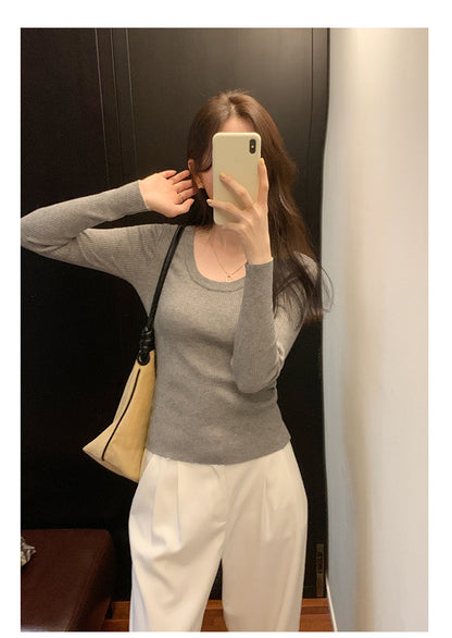 U Neck Long Sleeve Pullover Top | Tajstylo
