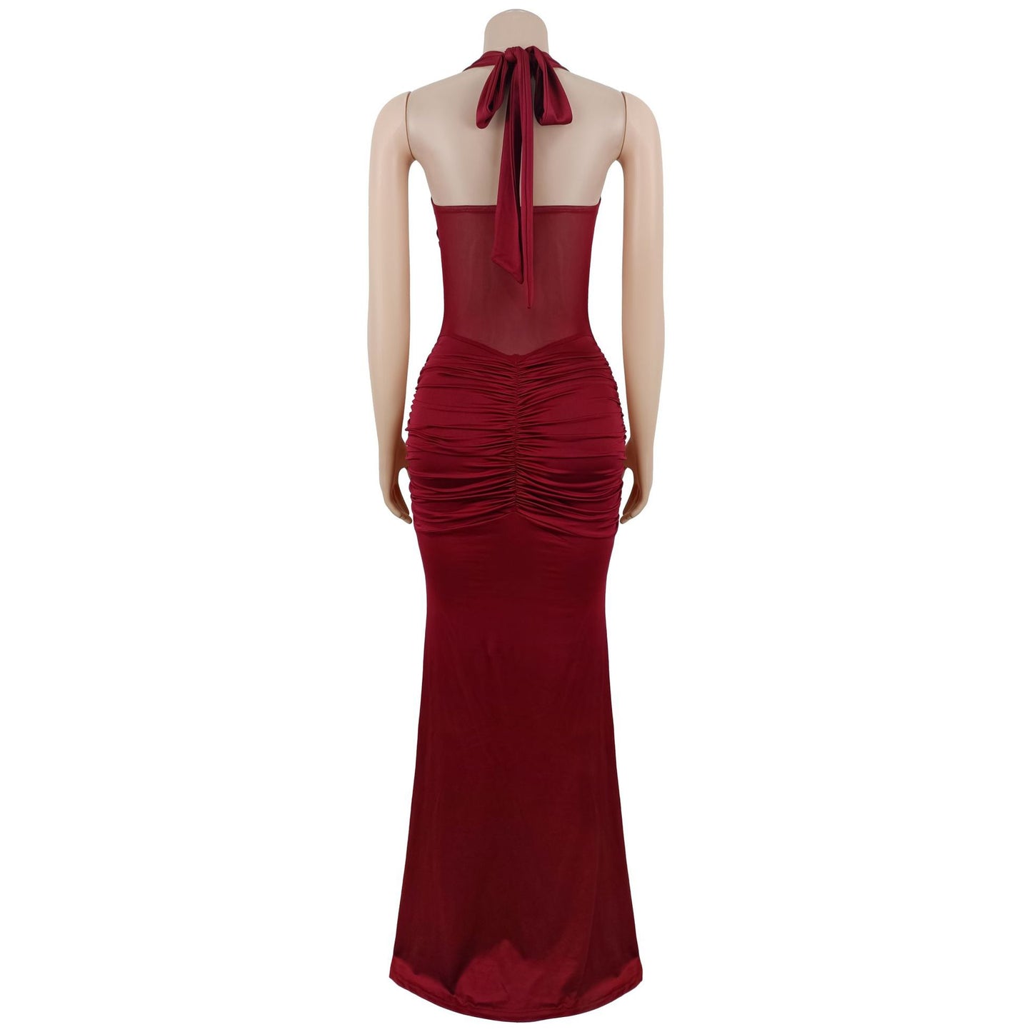 Sheer Mesh Halter Tie-Back Bodycon Dress | Tajstylo