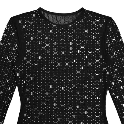Sexy Mesh Rhinestone Bodycon Mini Dress | Tajstylo