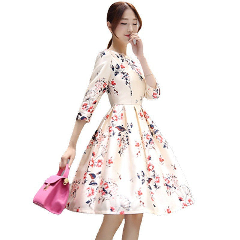Woman wearing Chic Korean Style Mid Length Dress in a casual setting
