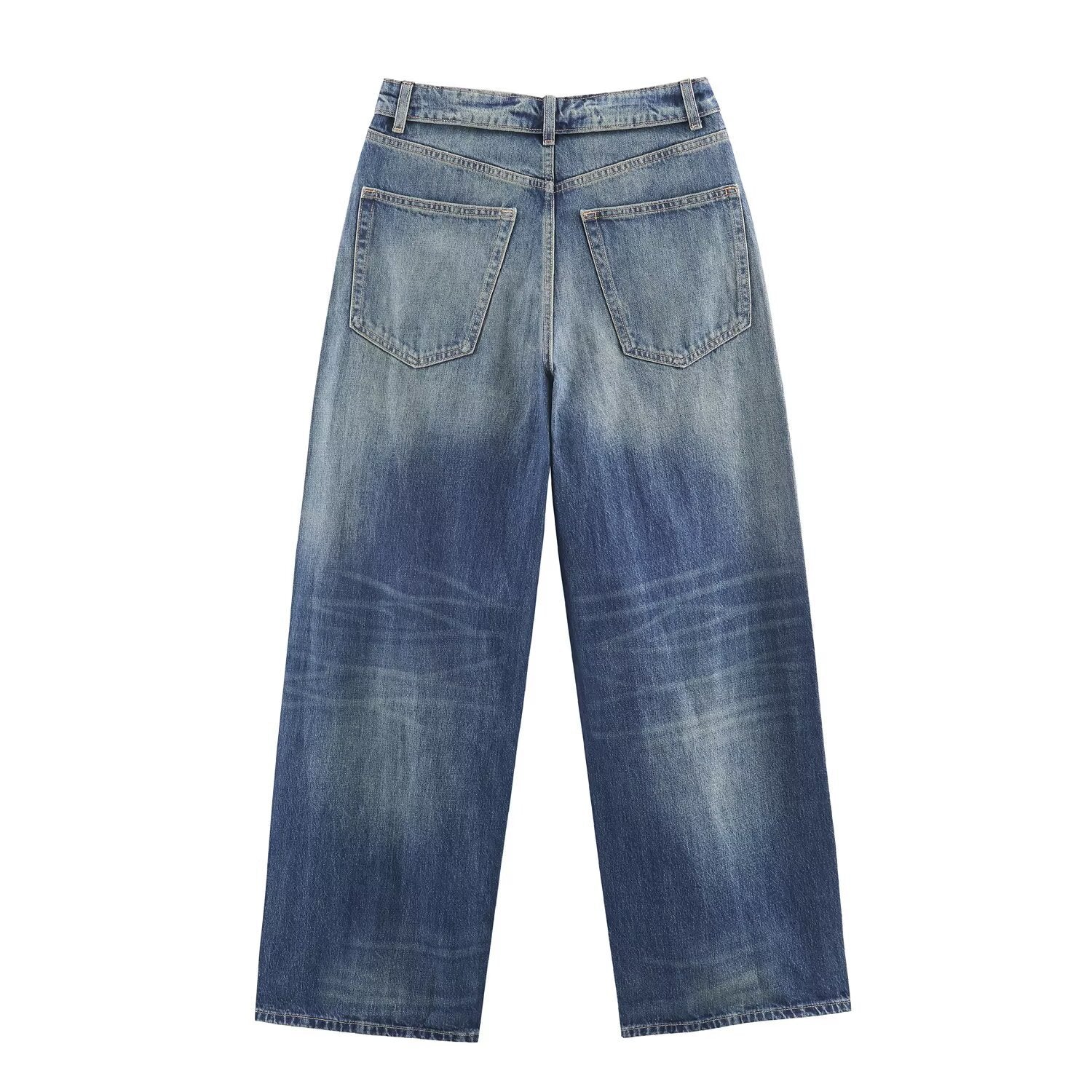 Woman wearing Mid Waist Ripped Straight Leg Jeans in a casual setting