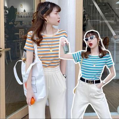 Women’s Stripe Short Sleeve Slim Fit Casual Top | Tajstylo