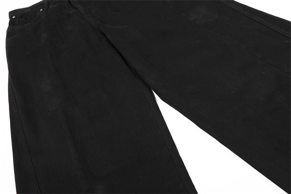 Distressed Black Denim Straight Leg Pants | Tajstylo