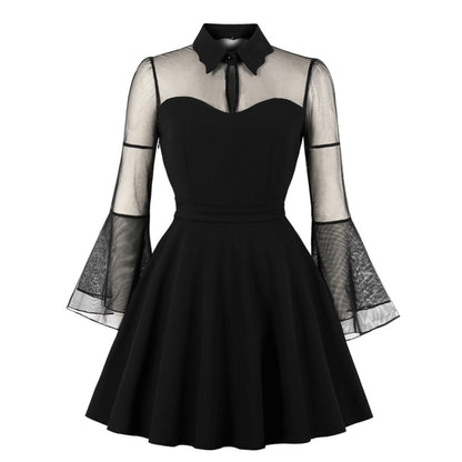 Gothic Mesh Patchwork Flare Sleeve Dress | Tajstylo
