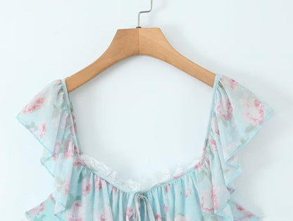 Halter Neck Lace Tie Back Printed Dress | Tajstylo