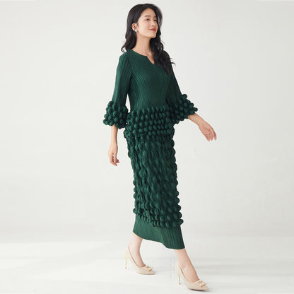 Woman wearing Elegant Two-Piece T-Shirt and Fitted Skirt Set in a stylish setting
