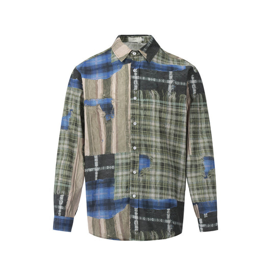 Woman wearing Green Plaid Long Sleeve Shirt in a casual setting