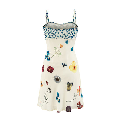 Beige One Shoulder Floral Suspender Dress | Tajstylo
