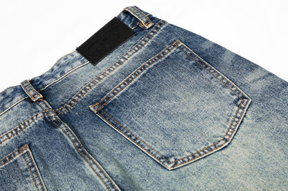 Washed Blue Straight Leg Denim Pants | Tajstylo