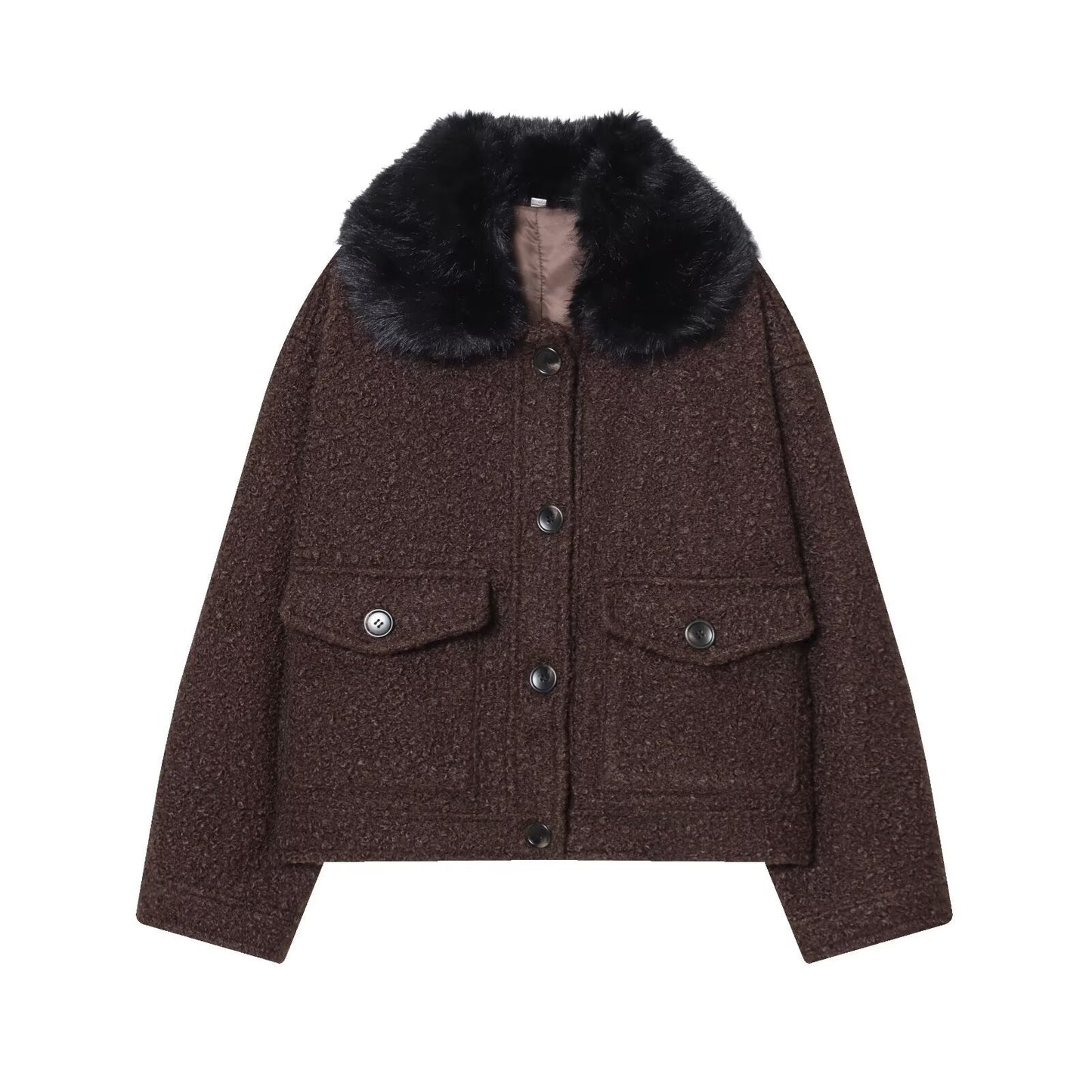 Woman wearing Hairy Collar Twill Coat in a casual setting