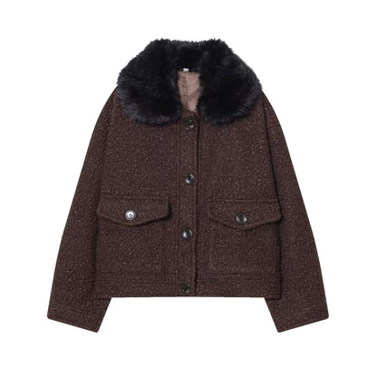 Woman wearing Hairy Collar Twill Coat in a casual setting