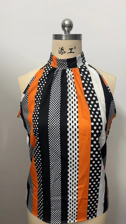 Printed Halter Top with Stand Collar | Tajstylo