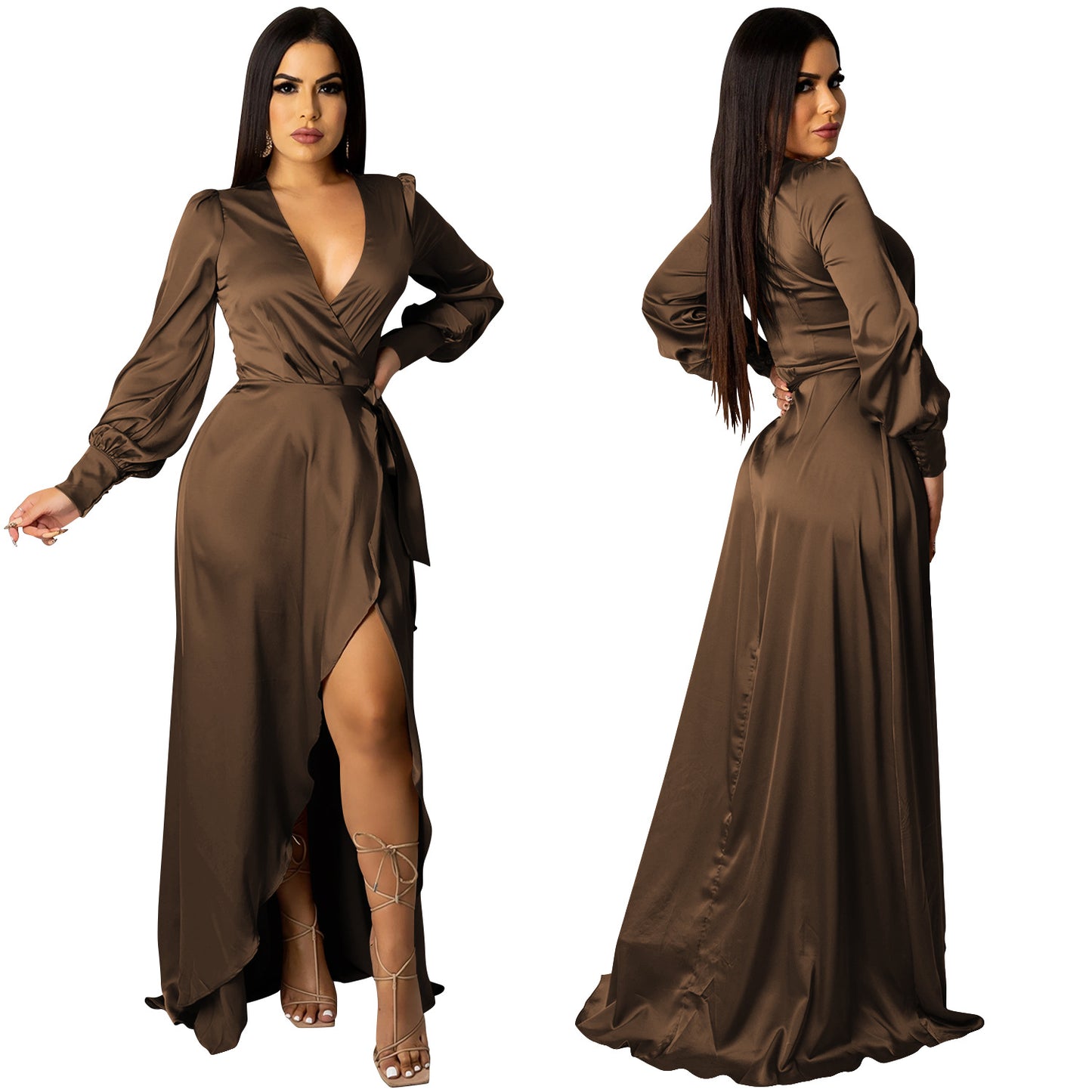 Deep V Neck Bandage Maxi Dress | Tajstylo