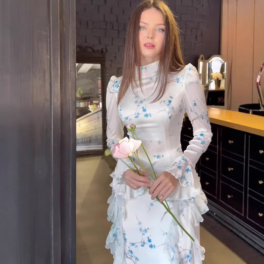 Elegant Vintage Fitted Long Sleeve Dress | Tajstylo