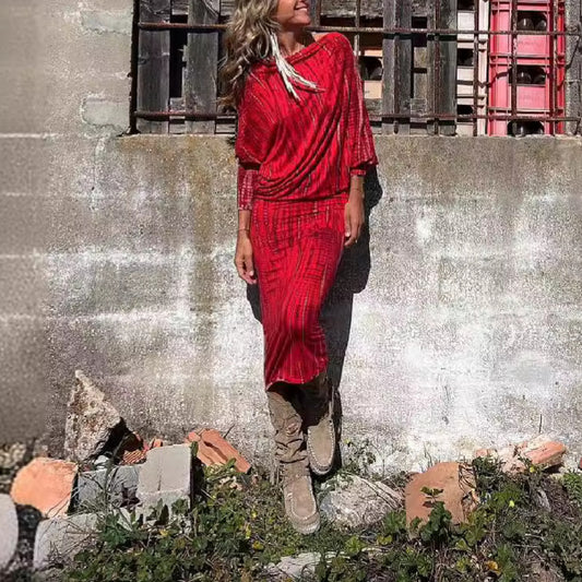 Woman wearing One-Shoulder Batwing Sleeve Bodycon Maxi Dress in a glamorous evening setting